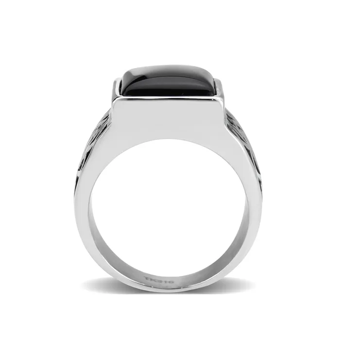 Alamode Rings TK3905 High polished no plating Stainless Steel Ring with Synthetic in Jet