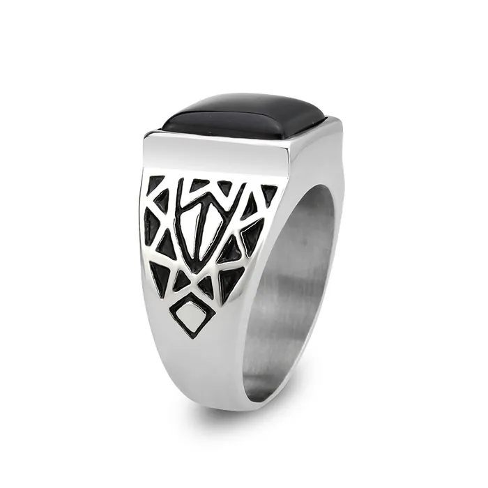 Alamode Rings TK3905 High polished no plating Stainless Steel Ring with Synthetic in Jet