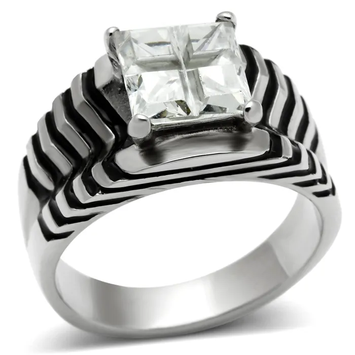 Alamode Rings TK393 High polished no plating Stainless Steel Ring with AAA Grade CZ in Clear Alamode Rings TK393 High polished no plating Stainless Steel Ring with AAA Grade CZ in Clear