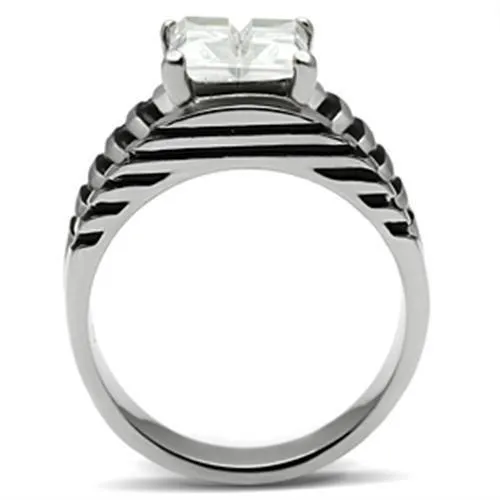 Alamode Rings TK393 High polished no plating Stainless Steel Ring with AAA Grade CZ in Clear