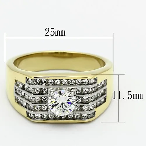 Alamode Rings TK737 TwoTone IP Gold Ion Plating Stainless Steel Ring with AAA Grade CZ in Clear