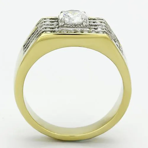 Alamode Rings TK737 TwoTone IP Gold Ion Plating Stainless Steel Ring with AAA Grade CZ in Clear