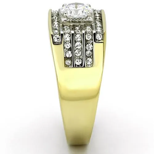 Alamode Rings TK737 TwoTone IP Gold Ion Plating Stainless Steel Ring with AAA Grade CZ in Clear