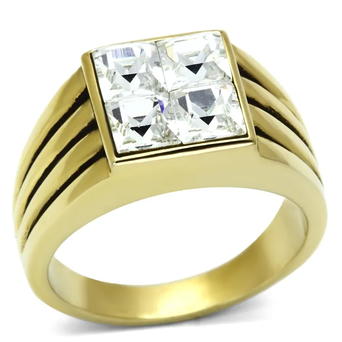 Alamode Rings TK769 IP GoldIon Plating Stainless Steel Ring with Top Grade Crystal in Clear Alamode Rings TK769 IP GoldIon Plating Stainless Steel Ring with Top Grade Crystal in Clear