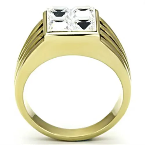 Alamode Rings TK769 IP GoldIon Plating Stainless Steel Ring with Top Grade Crystal in Clear