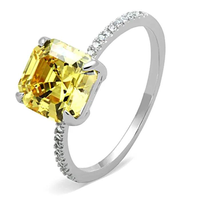 Alamode Rings TS175 Rhodium 925 Sterling Silver Ring with Cubic in Topaz
