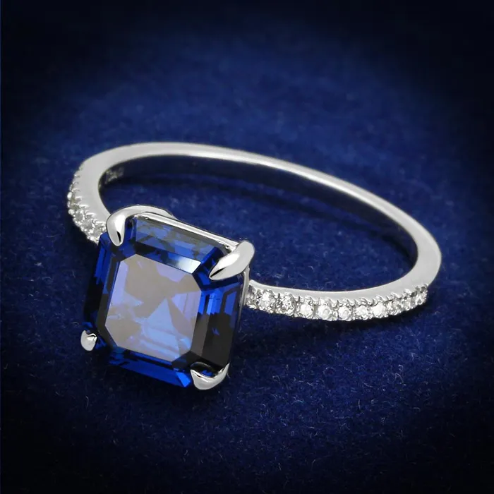 Alamode Rings TS177 Rhodium 925 Sterling Silver Ring with Synthetic Spinel in London Blue