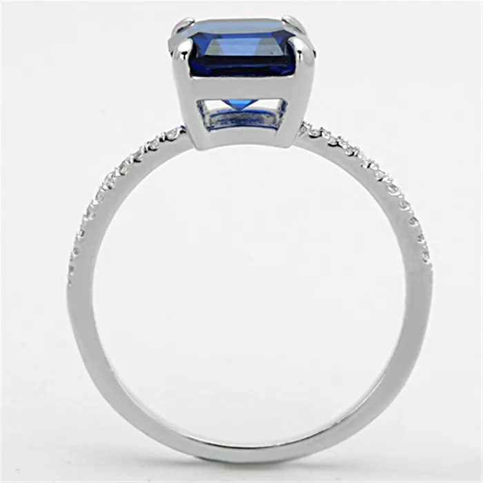 Alamode Rings TS177 Rhodium 925 Sterling Silver Ring with Synthetic Spinel in London Blue