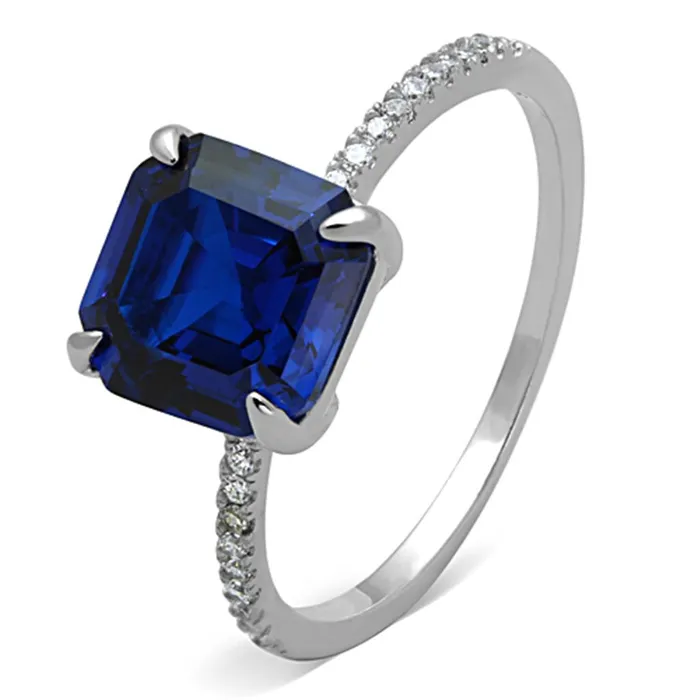 Alamode Rings TS177 Rhodium 925 Sterling Silver Ring with Synthetic Spinel in London Blue