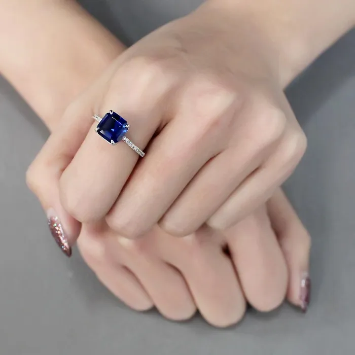 Alamode Rings TS177 Rhodium 925 Sterling Silver Ring with Synthetic Spinel in London Blue