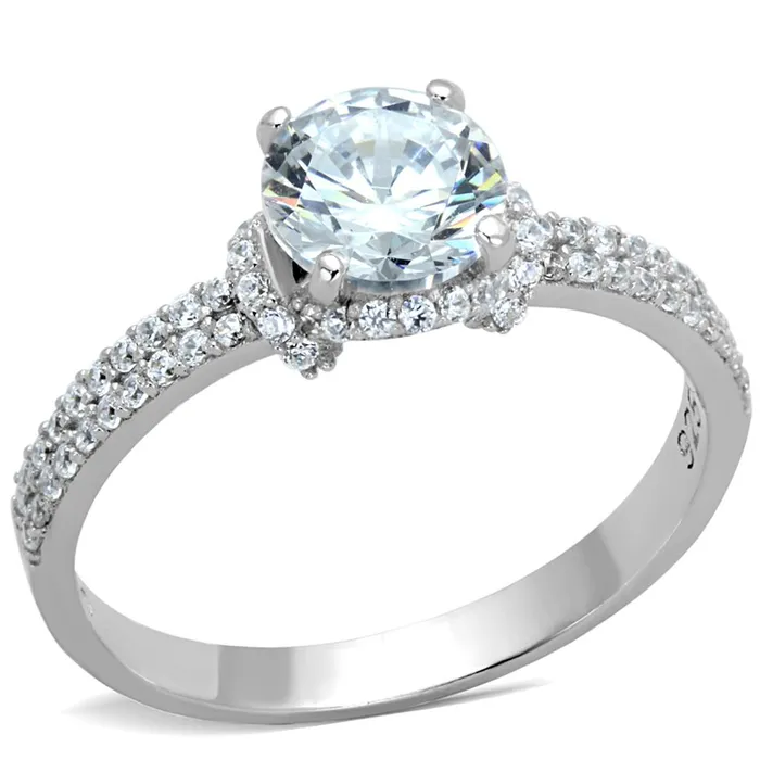 Alamode Rings TS197 Rhodium 925 Sterling Silver Ring with AAA Grade CZ in Clear