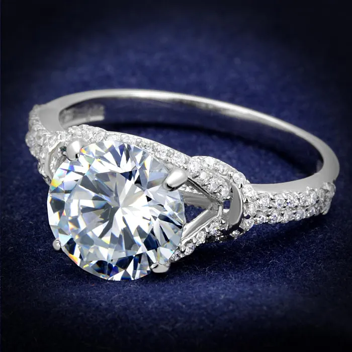Alamode Rings TS304 Rhodium 925 Sterling Silver Ring with AAA Grade CZ in Clear Alamode Rings TS304 Rhodium 925 Sterling Silver Ring with AAA Grade CZ in Clear