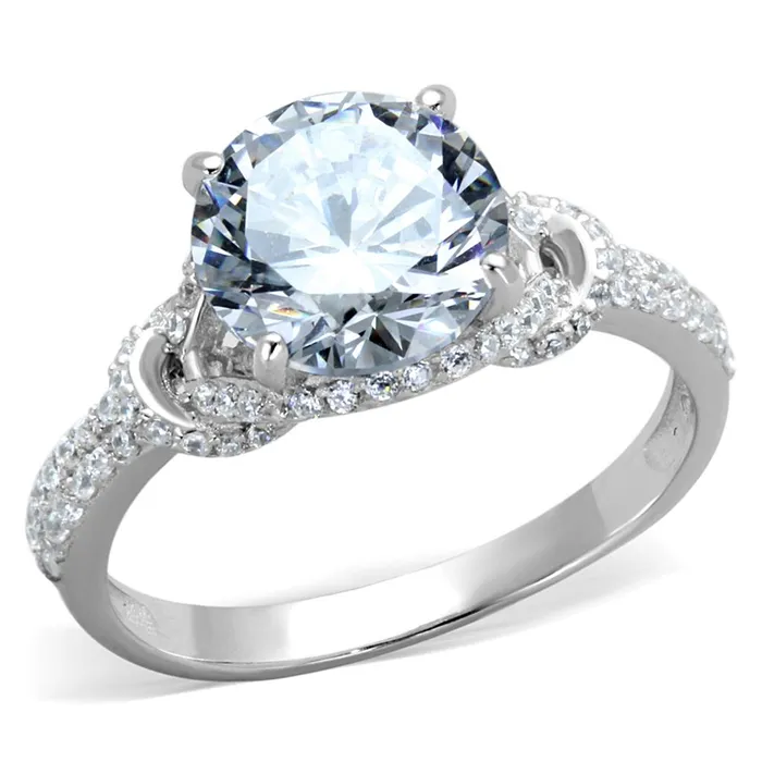 Alamode Rings TS304 Rhodium 925 Sterling Silver Ring with AAA Grade CZ in Clear