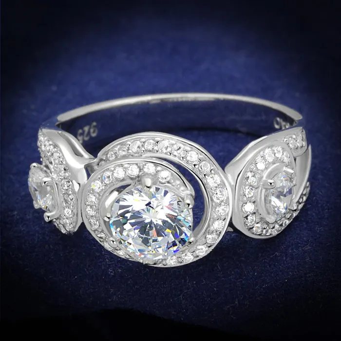 Alamode Rings TS332 Rhodium 925 Sterling Silver Ring with AAA Grade CZ in Clear Alamode Rings TS332 Rhodium 925 Sterling Silver Ring with AAA Grade CZ in Clear