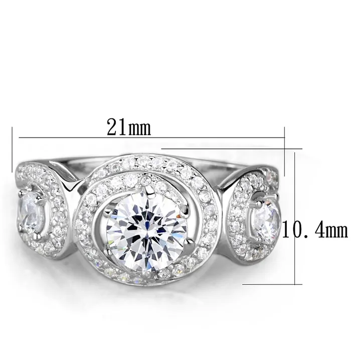 Alamode Rings TS332 Rhodium 925 Sterling Silver Ring with AAA Grade CZ in Clear