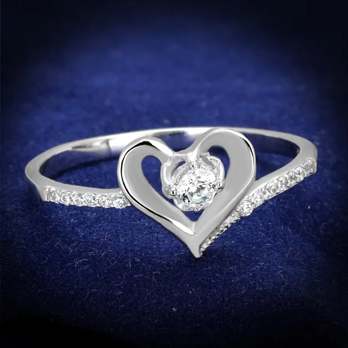 Alamode Rings TS425 Rhodium 925 Sterling Silver Ring with AAA Grade CZ in Clear Alamode Rings TS425 Rhodium 925 Sterling Silver Ring with AAA Grade CZ in Clear