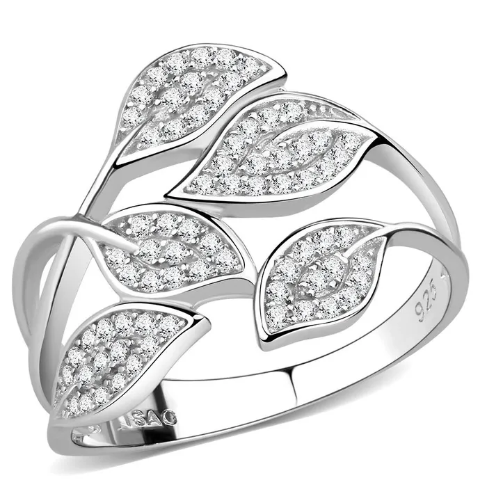 Alamode Rings TS618 Rhodium 925 Sterling Silver Ring with AAA Grade CZ in Clear Alamode Rings TS618 Rhodium 925 Sterling Silver Ring with AAA Grade CZ in Clear