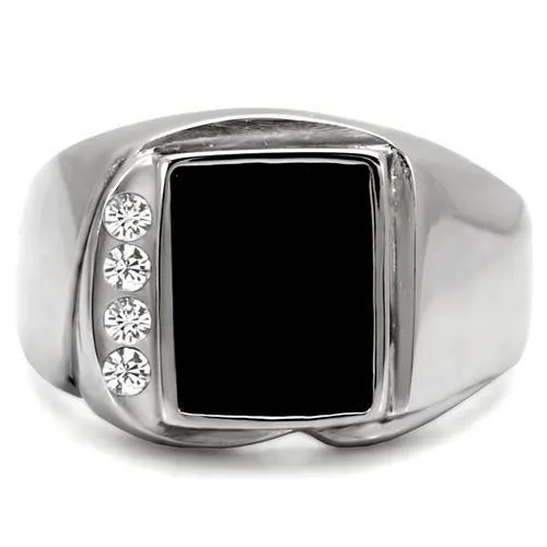 Alamode TK02225 High polished no plating Stainless Steel Ring with SemiPrecious Agate in Jet Rings