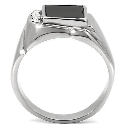 Alamode TK02225 High polished no plating Stainless Steel Ring with SemiPrecious Agate in Jet Rings