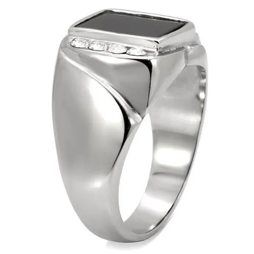 Alamode TK02225 High polished no plating Stainless Steel Ring with SemiPrecious Agate in Jet Rings