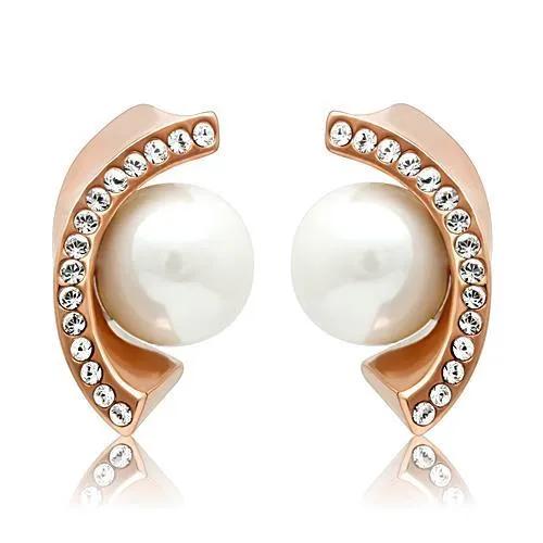 Alamode TK1510 IP Rose GoldIon Plating Stainless Steel Earrings with Synthetic Pearl in White Earrings Alamode TK1510 IP Rose GoldIon Plating Stainless Steel Earrings with Synthetic Pearl in White Earrings