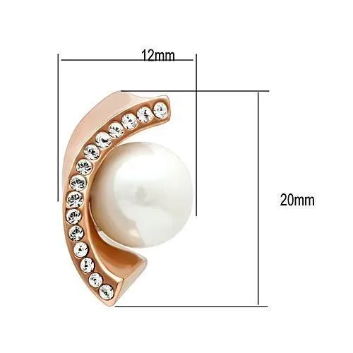 Alamode TK1510 IP Rose GoldIon Plating Stainless Steel Earrings with Synthetic Pearl in White Earrings
