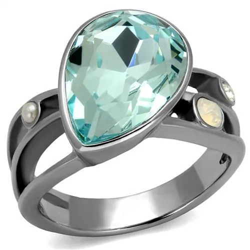 Alamode TK2502 High polished no plating Stainless Steel Ring with Top Grade Crystal in Sea Blue Rings Alamode TK2502 High polished no plating Stainless Steel Ring with Top Grade Crystal in Sea Blue Rings