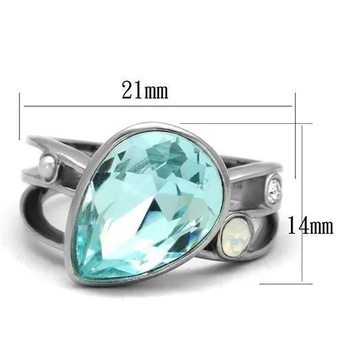 Alamode TK2502 High polished no plating Stainless Steel Ring with Top Grade Crystal in Sea Blue Rings
