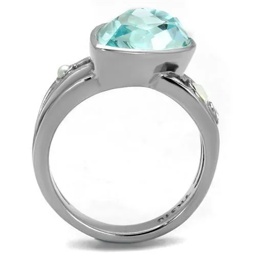 Alamode TK2502 High polished no plating Stainless Steel Ring with Top Grade Crystal in Sea Blue Rings