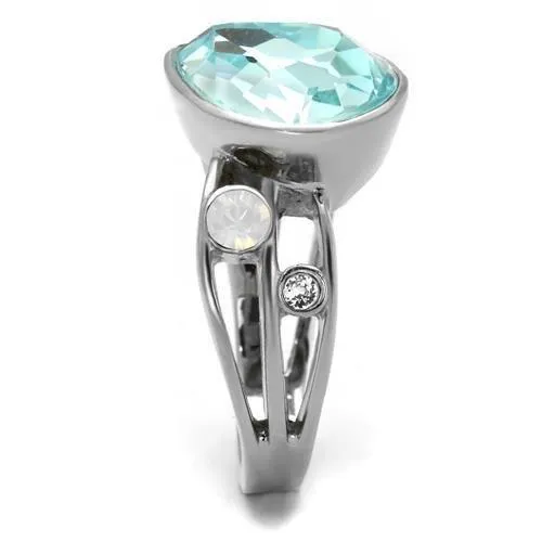 Alamode TK2502 High polished no plating Stainless Steel Ring with Top Grade Crystal in Sea Blue Rings