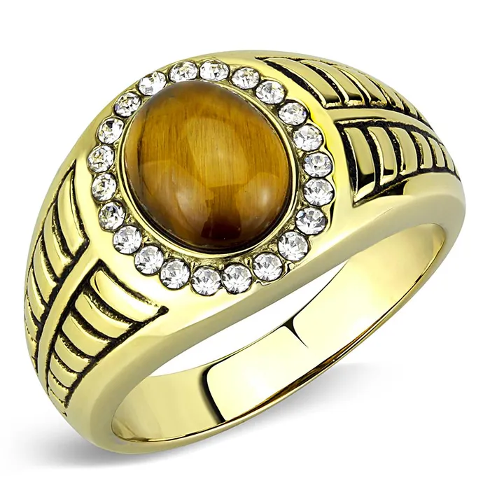 Alamode TK3293 IP GoldIon Plating Stainless Steel Ring with Synthetic Tiger Eye in Topaz Rings Alamode TK3293 IP GoldIon Plating Stainless Steel Ring with Synthetic Tiger Eye in Topaz Rings