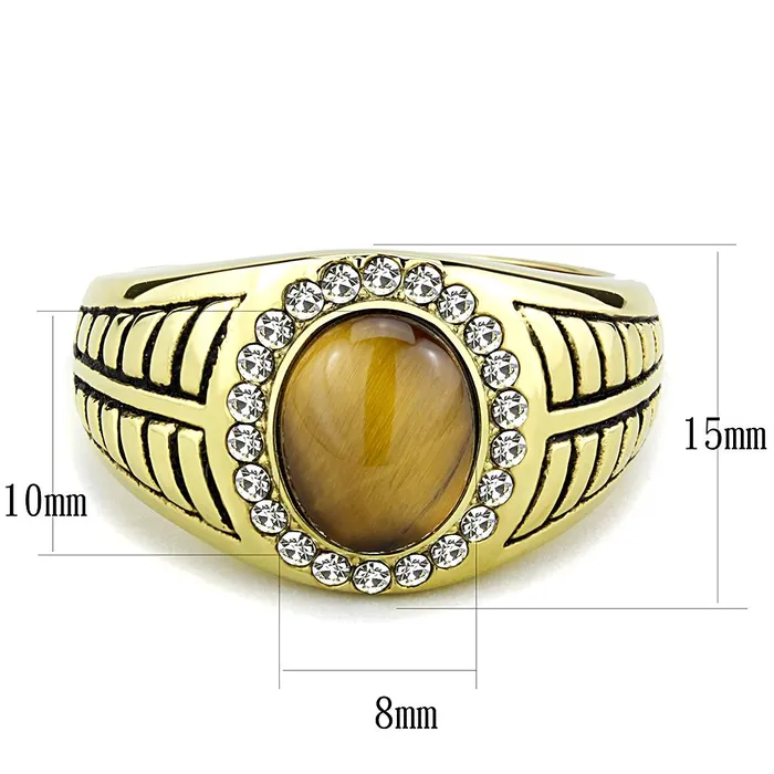 Alamode TK3293 IP GoldIon Plating Stainless Steel Ring with Synthetic Tiger Eye in Topaz Rings