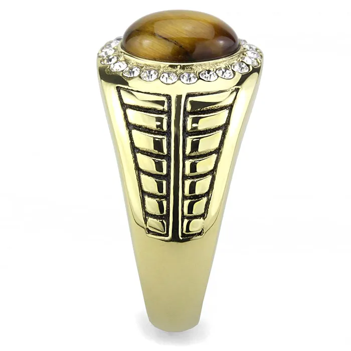 Alamode TK3293 IP GoldIon Plating Stainless Steel Ring with Synthetic Tiger Eye in Topaz Rings