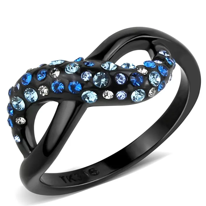 Alamode TK3446 IP BlackIon Plating Stainless Steel Ring with Top Grade Crystal in Multi Color Rings Alamode TK3446 IP BlackIon Plating Stainless Steel Ring with Top Grade Crystal in Multi Color Rings