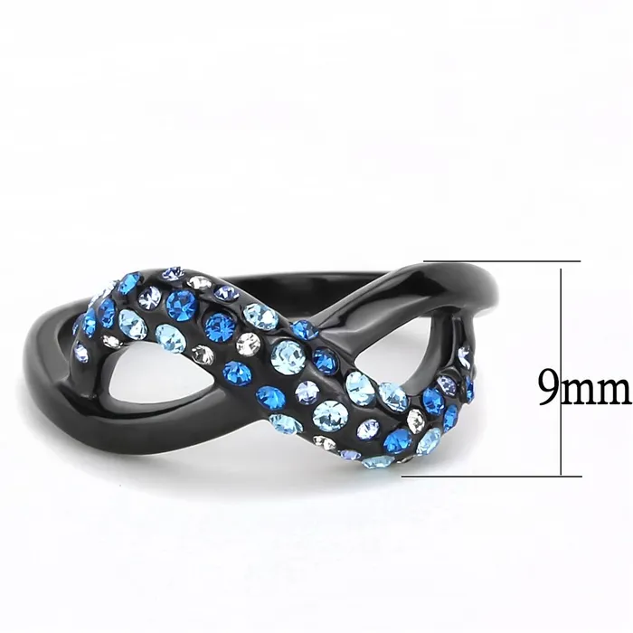 Alamode TK3446 IP BlackIon Plating Stainless Steel Ring with Top Grade Crystal in Multi Color Rings