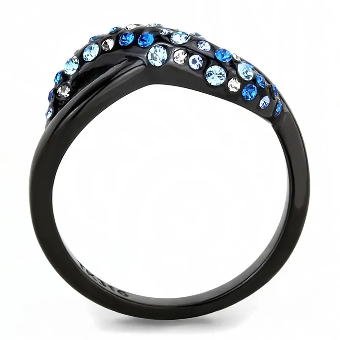 Alamode TK3446 IP BlackIon Plating Stainless Steel Ring with Top Grade Crystal in Multi Color Rings