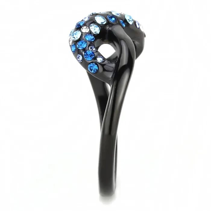 Alamode TK3446 IP BlackIon Plating Stainless Steel Ring with Top Grade Crystal in Multi Color Rings