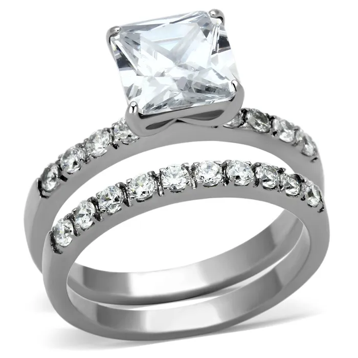 Alamode TK975 High polished no plating Stainless Steel Ring with AAA Grade CZ in Clear Rings Alamode TK975 High polished no plating Stainless Steel Ring with AAA Grade CZ in Clear Rings