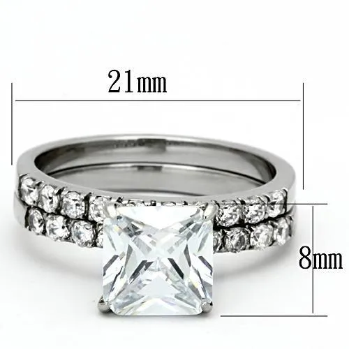 Alamode TK975 High polished no plating Stainless Steel Ring with AAA Grade CZ in Clear Rings