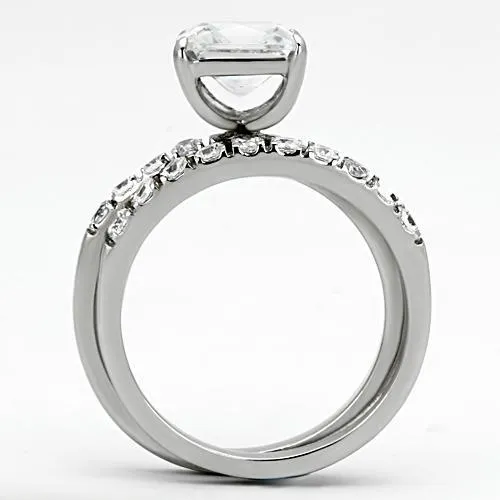 Alamode TK975 High polished no plating Stainless Steel Ring with AAA Grade CZ in Clear Rings