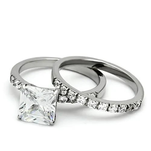Alamode TK975 High polished no plating Stainless Steel Ring with AAA Grade CZ in Clear Rings