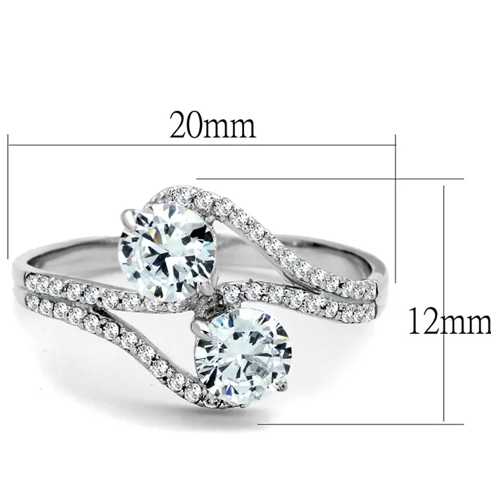 Alamode TS187 Rhodium 925 Sterling Silver Ring with AAA Grade CZ in Clear Rings