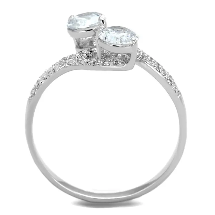 Alamode TS187 Rhodium 925 Sterling Silver Ring with AAA Grade CZ in Clear Rings