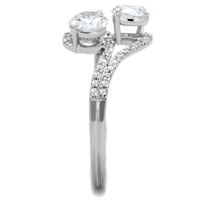 Alamode TS187 Rhodium 925 Sterling Silver Ring with AAA Grade CZ in Clear Rings