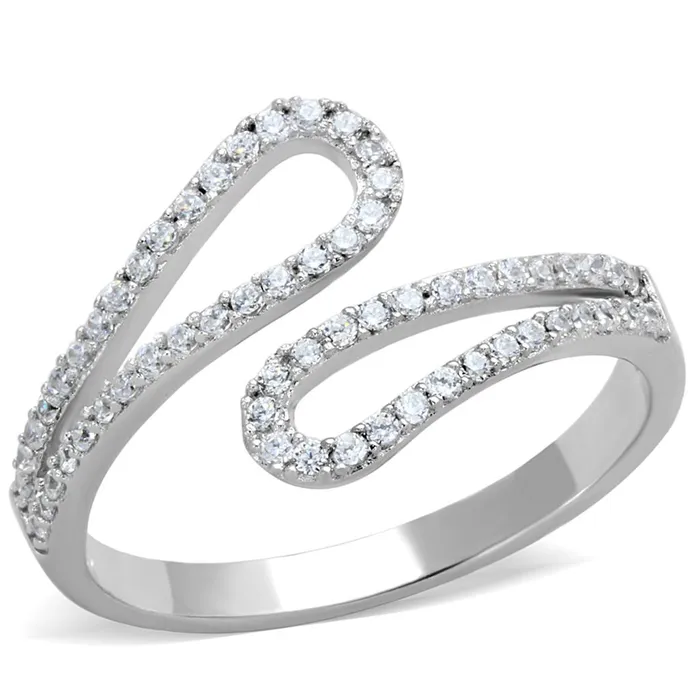 Alamode TS267 Rhodium 925 Sterling Silver Ring with AAA Grade CZ in Clear Rings