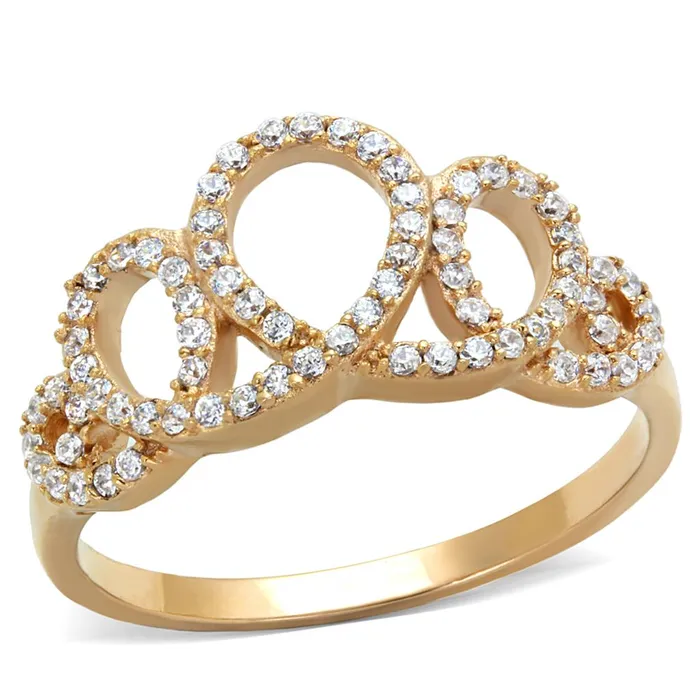 Alamode TS279 Rose Gold 925 Sterling Silver Ring with AAA Grade CZ in Clear Rings