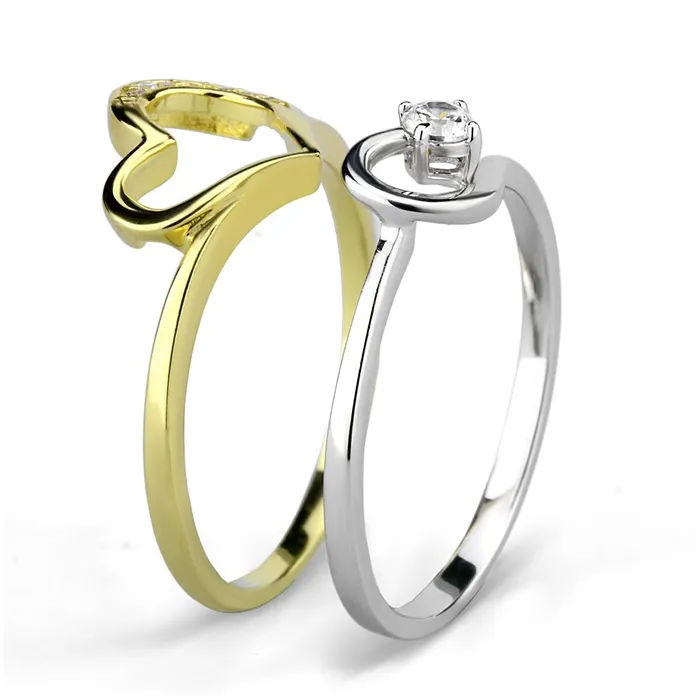Alamode TS565 GoldRhodium 925 Sterling Silver Ring with AAA Grade CZ in Clear Rings