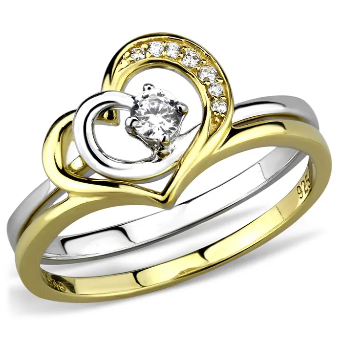 Alamode TS565 GoldRhodium 925 Sterling Silver Ring with AAA Grade CZ in Clear Rings