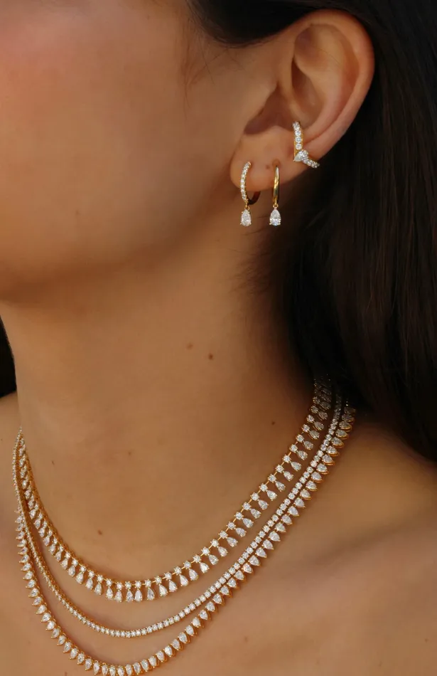 anitako Earrings CURVED DIAMOND EAR CUFF WITH PEAR DIAMOND CENTER