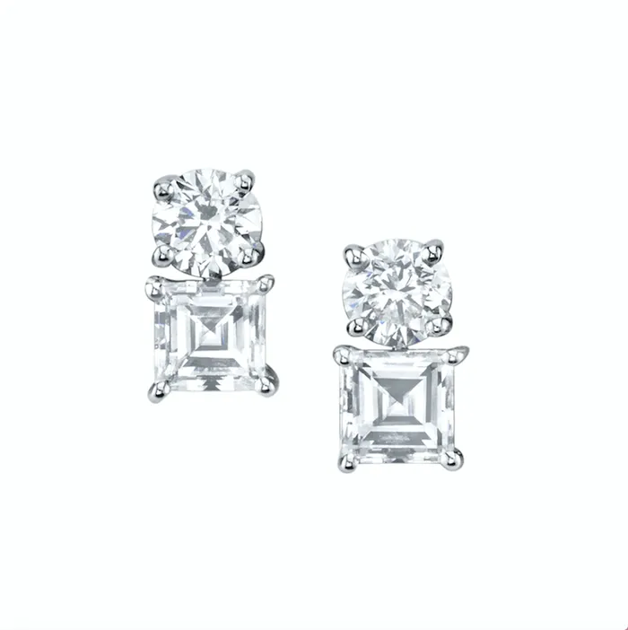 anitako LARGE ROUND AND ASSCHER CUT TWO DOT DIAMOND EARRINGS Earrings anitako LARGE ROUND AND ASSCHER CUT TWO DOT DIAMOND EARRINGS Earrings